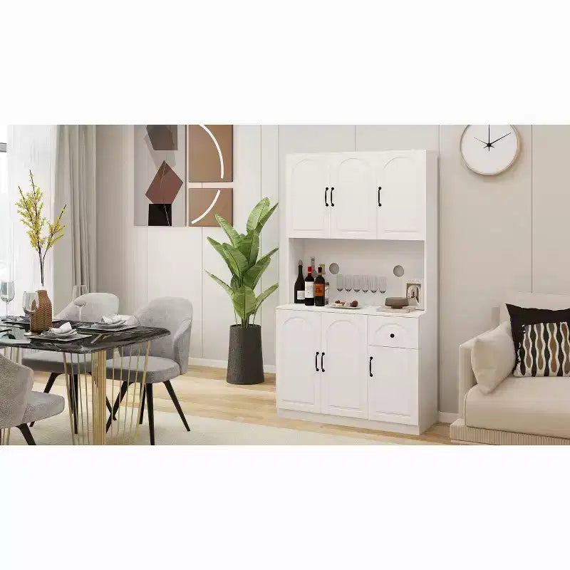 AndMakers Armario de despensa de madera blanca de 39.76 pulgadas con encimera para horno microondas
