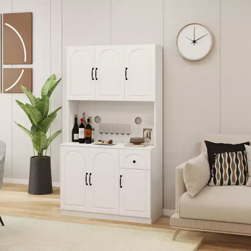 AndMakers Armario de despensa de madera blanca de 39.76 pulgadas con encimera para horno microondas