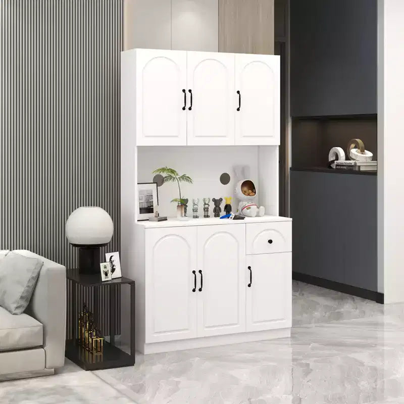 AndMakers Armario de despensa de madera blanca de 39.76 pulgadas con encimera para horno microondas
