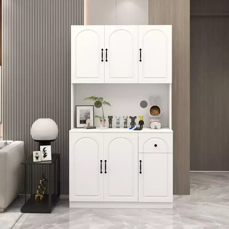 AndMakers Armario de despensa de madera blanca de 39.76 pulgadas con encimera para horno microondas