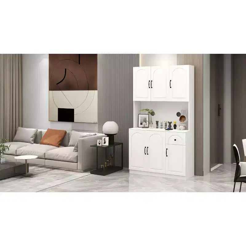 AndMakers Armario de despensa de madera blanca de 39.76 pulgadas con encimera para horno microondas