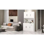AndMakers Armario de despensa de madera blanca de 39.76 pulgadas con encimera para horno microondas
