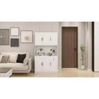AndMakers Armario de despensa de madera blanca de 39.76 pulgadas con encimera para horno microondas