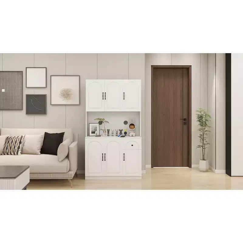 AndMakers Armario de despensa de madera blanca de 39.76 pulgadas con encimera para horno microondas