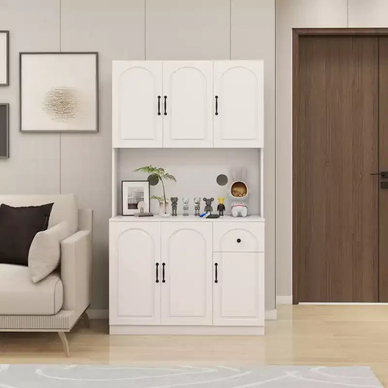 AndMakers Armario de despensa de madera blanca de 39.76 pulgadas con encimera para horno microondas
