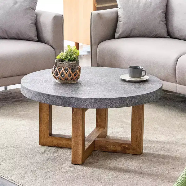 MAYEERTY 31.4 Modern Texture MDF Round Coffee Table, Rustic Table for Living Room, Gray