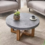 Mesa de centro redonda moderna de MDF texturizado de 31,4 pulgadas, mesa rústica para sala de estar, gris