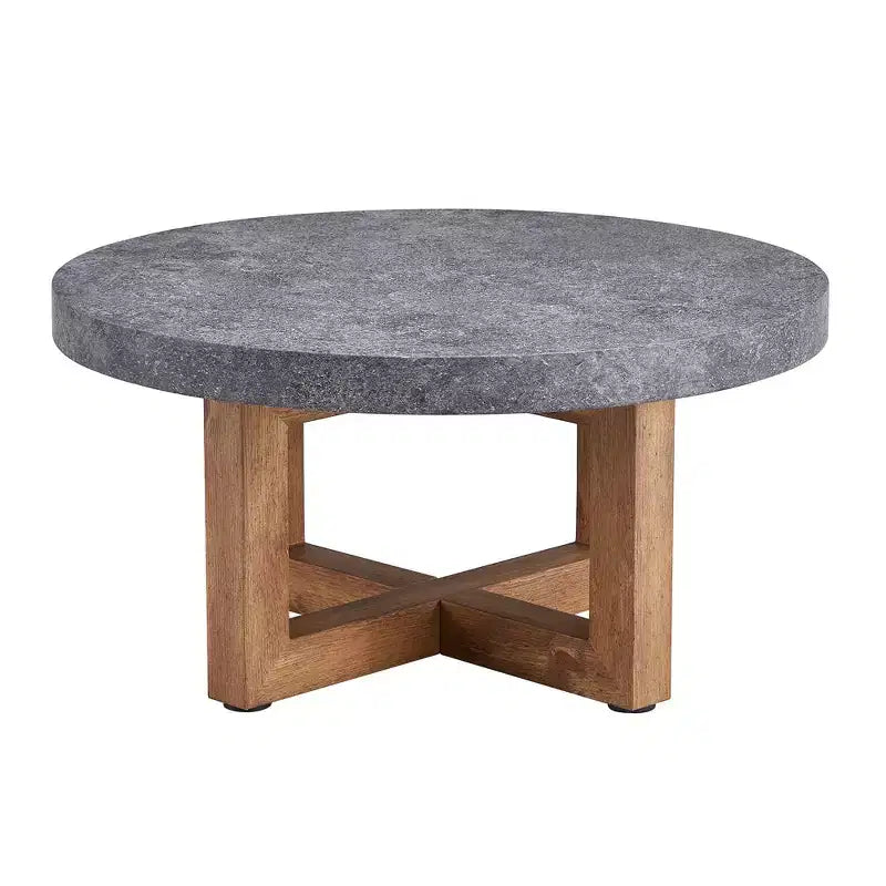 Mesa de centro redonda moderna de MDF texturizado de 31,4 pulgadas, mesa rústica para sala de estar, gris