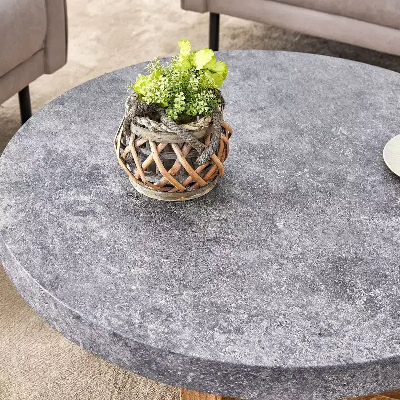 Mesa de centro redonda moderna de MDF texturizado de 31,4 pulgadas, mesa rústica para sala de estar, gris