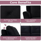 Sofá biplaza con botones copetudos en negro, sofá asequible de microfibra para espacios pequeños, muebles modernos duraderos para sala de estar