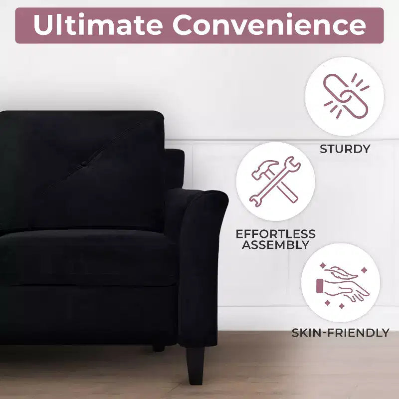 Sofá biplaza con botones copetudos en negro, sofá asequible de microfibra para espacios pequeños, muebles modernos duraderos para sala de estar