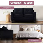 Sofá biplaza con botones copetudos en negro, sofá asequible de microfibra para espacios pequeños, muebles modernos duraderos para sala de estar