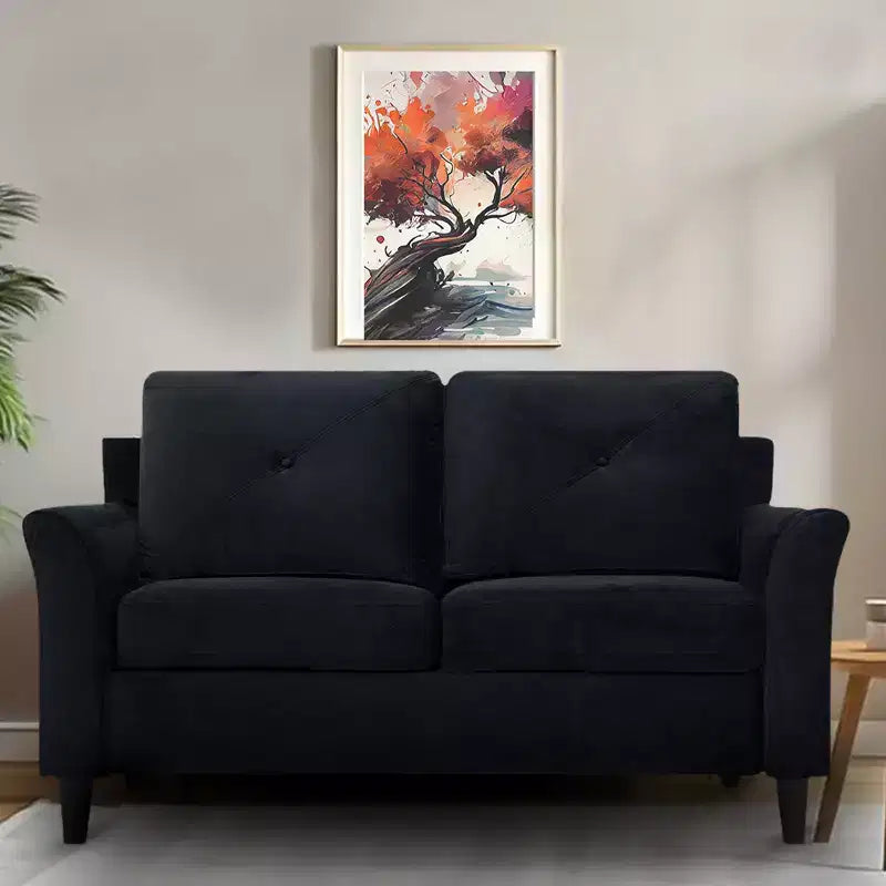 Sofá biplaza con botones copetudos en negro, sofá asequible de microfibra para espacios pequeños, muebles modernos duraderos para sala de estar