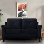Sofá biplaza con botones copetudos en negro, sofá asequible de microfibra para espacios pequeños, muebles modernos duraderos para sala de estar