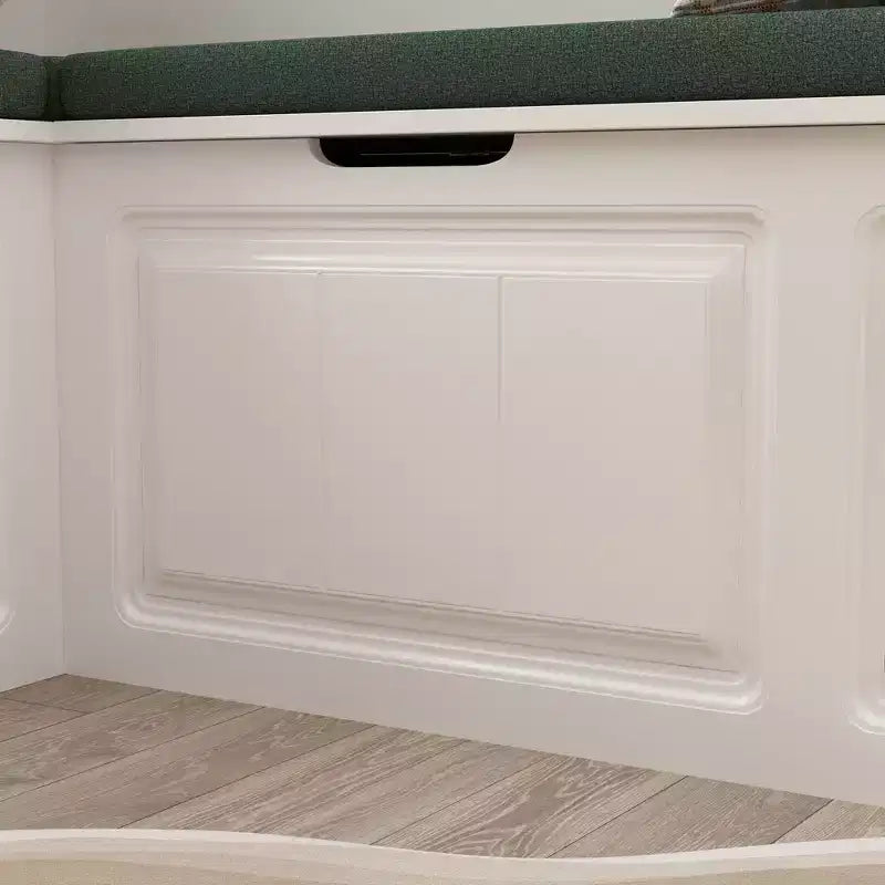 Elegante y práctico banco esquinero en forma de L con almacenamiento para organizar el hogar