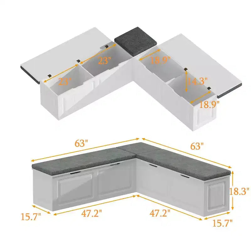 Elegante y práctico banco esquinero en forma de L con almacenamiento para organizar el hogar