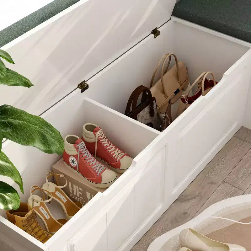 Elegante y práctico banco esquinero en forma de L con almacenamiento para organizar el hogar
