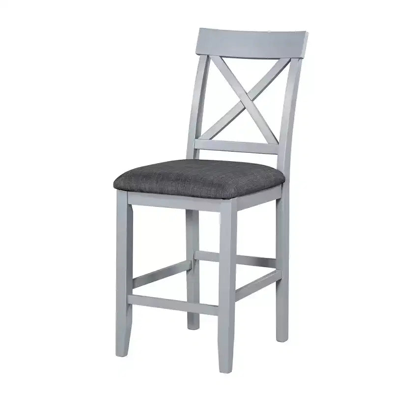 Juego de comedor de altura de mostrador rústico de 5 piezas con 4 sillas de comedor tapizadas y estantes de almacenamiento de 3 niveles, gris/natural+blanco