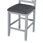 Juego de comedor de altura de mostrador rústico de 5 piezas con 4 sillas de comedor tapizadas y estantes de almacenamiento de 3 niveles, gris/natural+blanco