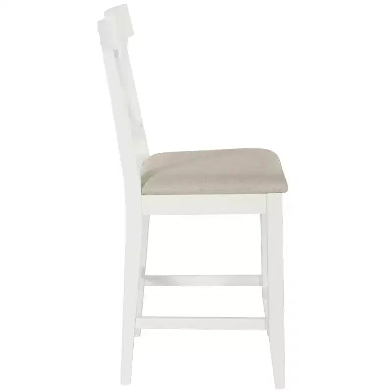 Juego de comedor de altura de mostrador rústico de 5 piezas con 4 sillas de comedor tapizadas y estantes de almacenamiento de 3 niveles, gris/natural+blanco