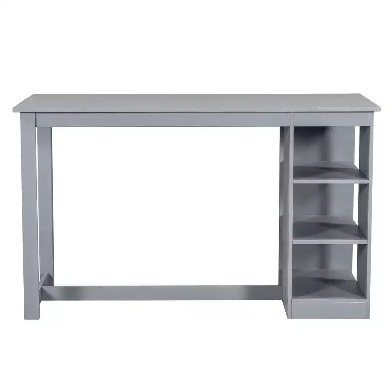 Juego de comedor de altura de mostrador rústico de 5 piezas con 4 sillas de comedor tapizadas y estantes de almacenamiento de 3 niveles, gris/natural+blanco