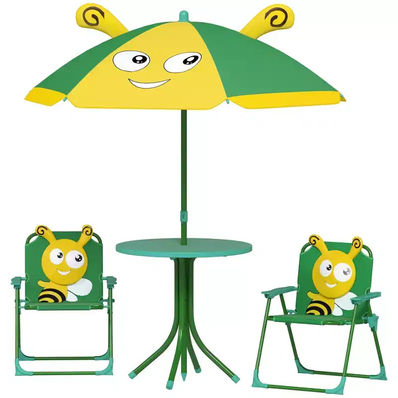 Juego de mesa de pícnic y sillas para niños, mesa de actividades al aire libre con 2 sillas plegables, sombrilla extraíble, para patio trasero, jardín