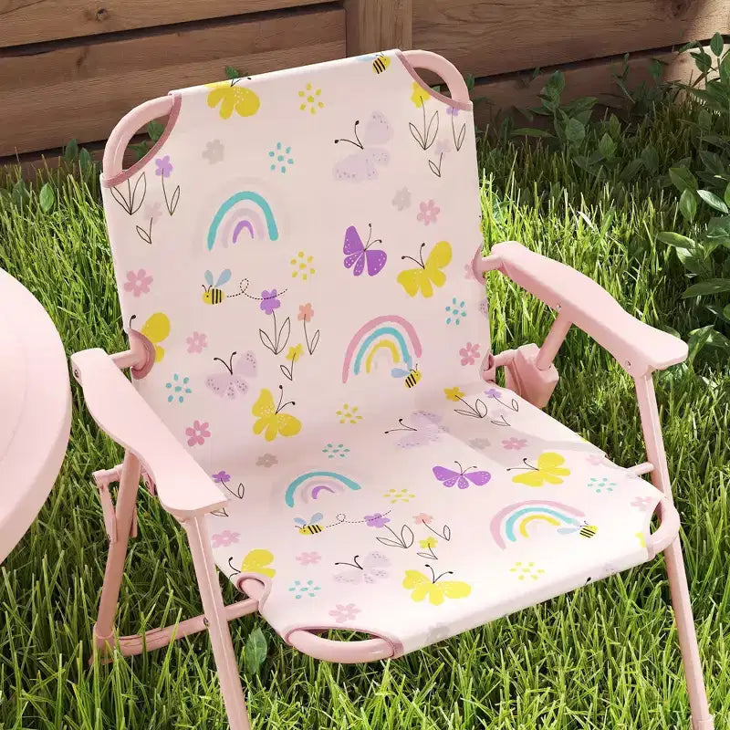Juego de mesa de pícnic y sillas para niños, mesa de actividades al aire libre con 2 sillas plegables, sombrilla extraíble, para patio trasero, jardín
