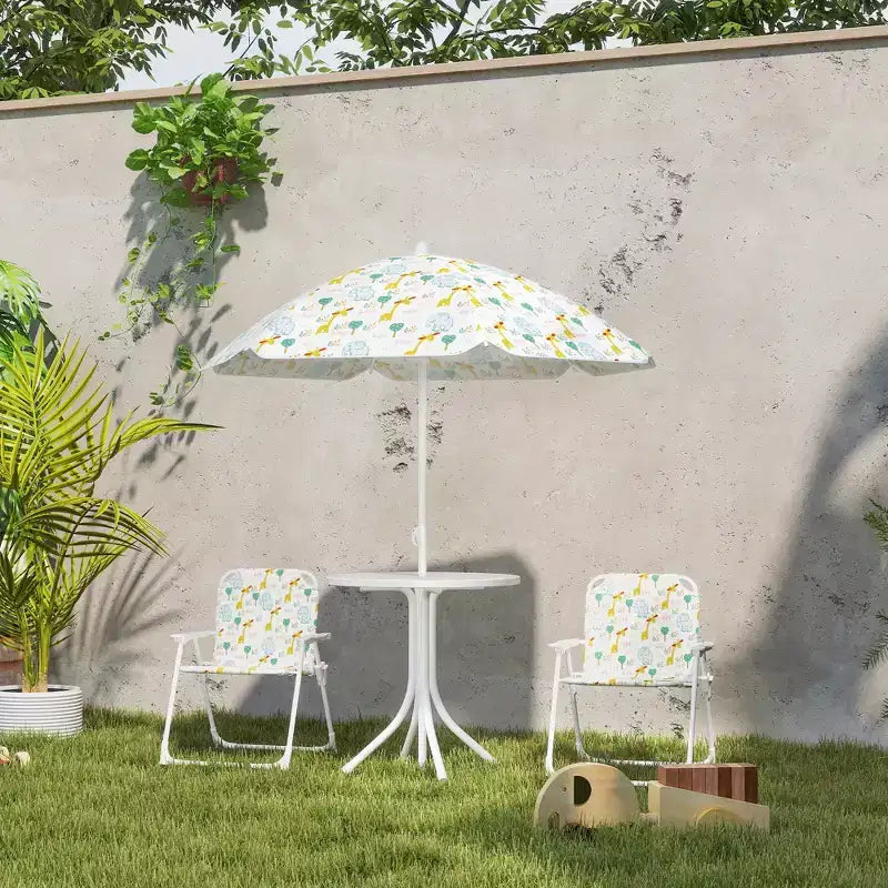 Juego de mesa de pícnic y sillas para niños, mesa de actividades al aire libre con 2 sillas plegables, sombrilla extraíble, para patio trasero, jardín
