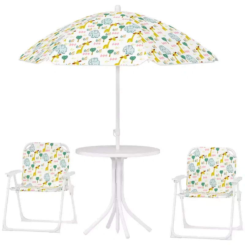Juego de mesa de pícnic y sillas para niños, mesa de actividades al aire libre con 2 sillas plegables, sombrilla extraíble, para patio trasero, jardín