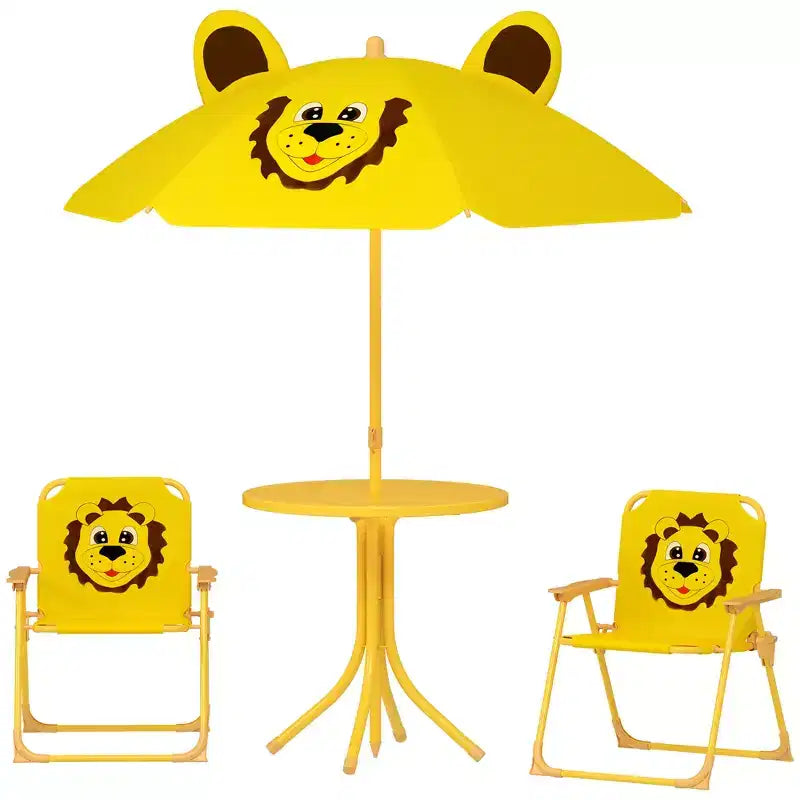 Juego de mesa de pícnic y sillas para niños, mesa de actividades al aire libre con 2 sillas plegables, sombrilla extraíble, para patio trasero, jardín