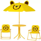 Juego de mesa de pícnic y sillas para niños, mesa de actividades al aire libre con 2 sillas plegables, sombrilla extraíble, para patio trasero, jardín