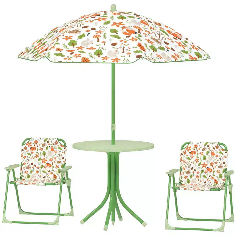 Juego de mesa de pícnic y sillas para niños, mesa de actividades al aire libre con 2 sillas plegables, sombrilla extraíble, para patio trasero, jardín