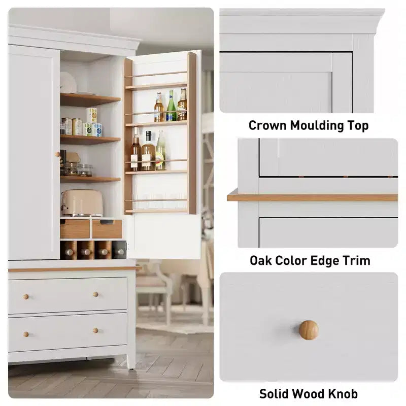 Armario de despensa de cocina alto de 70'' con 8 estantes de almacenamiento en la puerta, armario de almacenamiento grande con cajones y estantes ajustables para cocina, comedor