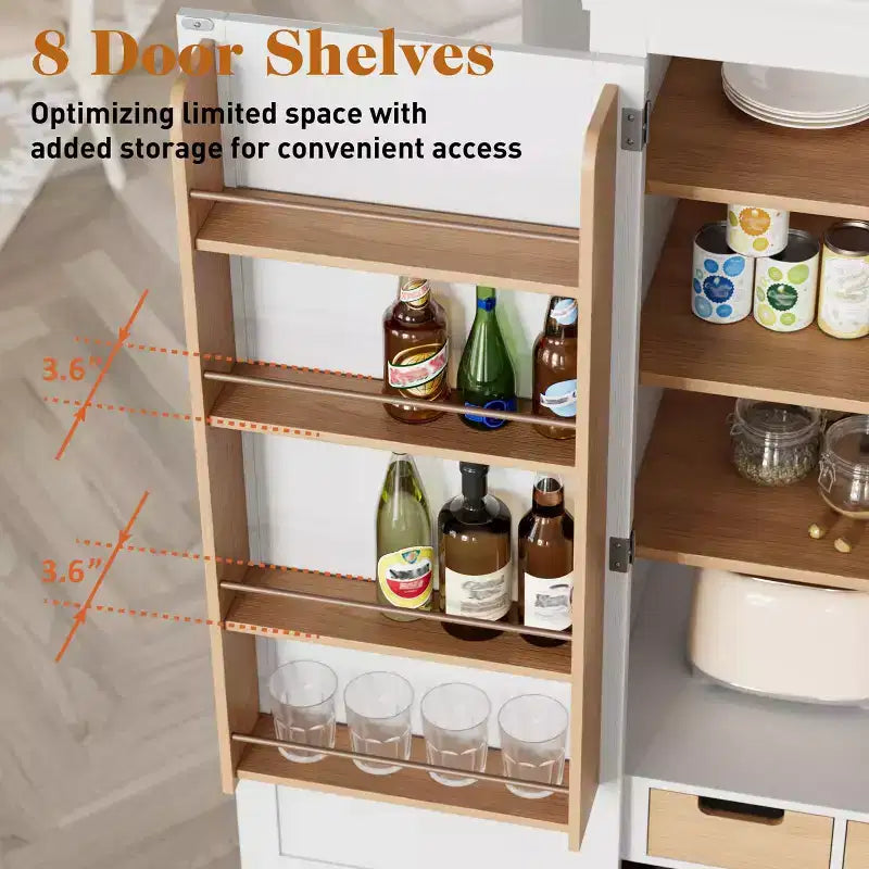 Armario de despensa de cocina alto de 70'' con 8 estantes de almacenamiento en la puerta, armario de almacenamiento grande con cajones y estantes ajustables para cocina, comedor