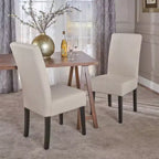 Elegant Beige Fabric Upholstered Dining Room Chairs - Matching Pair Set