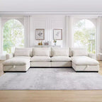 Deep Seat U-Shaped Sectional: Corduroy 4-Seater with Storage and Waist Pillows
