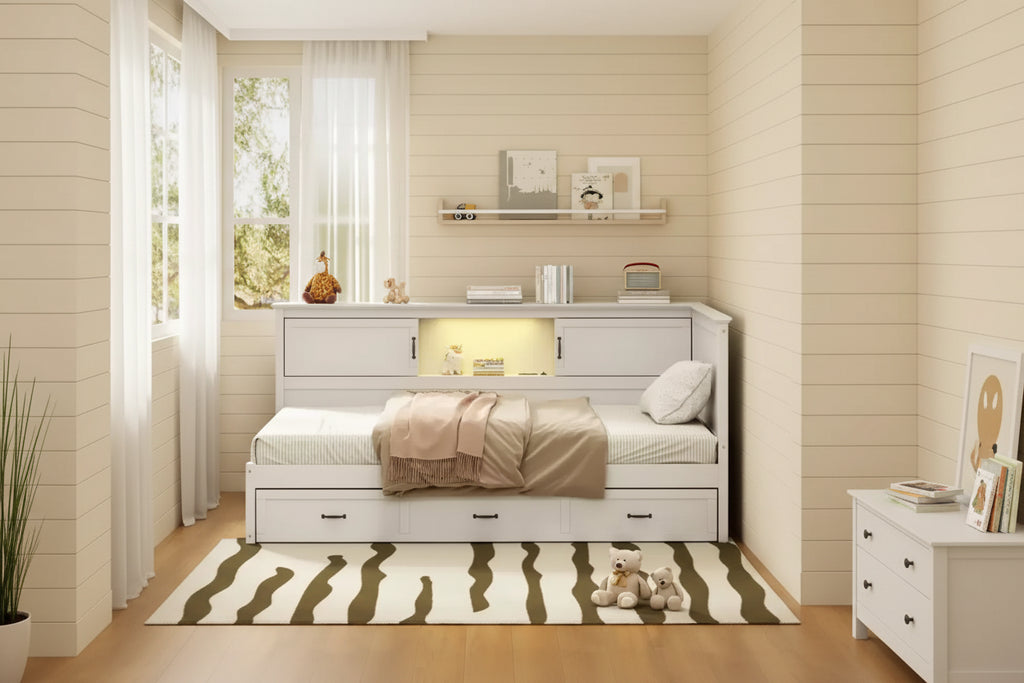 Estructura de cama diván en forma de L blanca