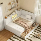 Estructura de cama diván en forma de L blanca
