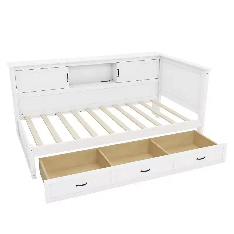 Estructura de cama diván en forma de L blanca
