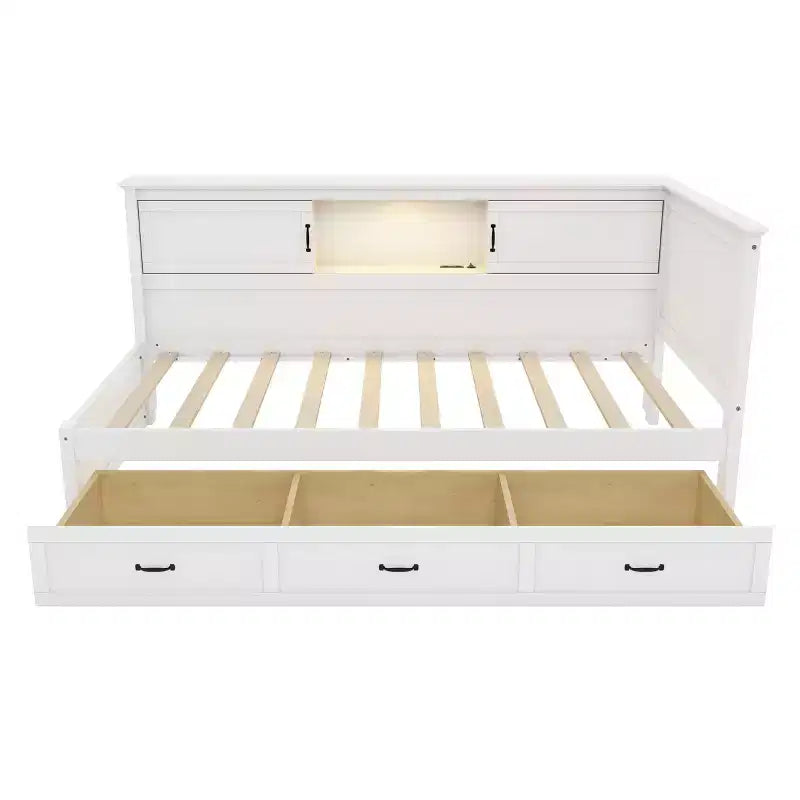 Estructura de cama diván en forma de L blanca