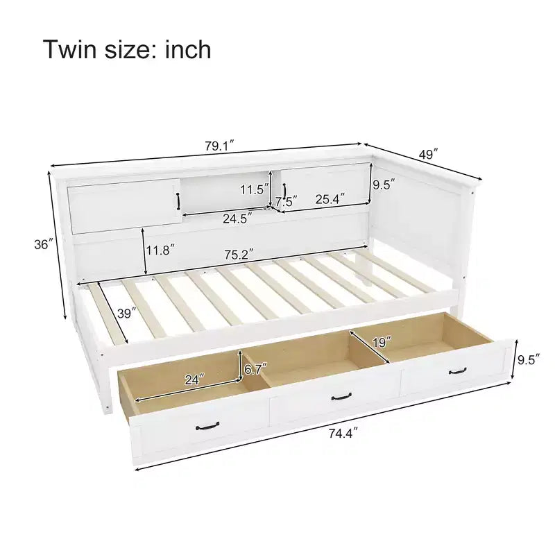 Estructura de cama diván en forma de L blanca