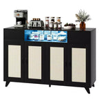 Aparador de ratán con 4 puertas y 2 cajones, mesa consola para café con toma de corriente y estantes ajustables