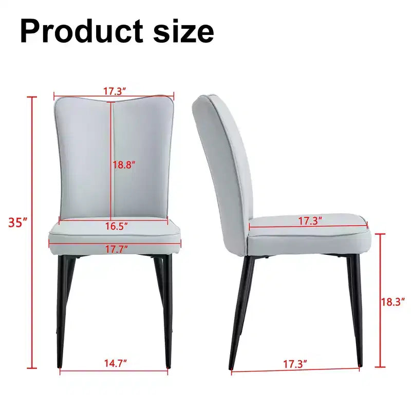 Juego de 2 sillas de comedor, respaldo de cuero sintético y cojines de asiento tapizados y patas de metal negras, para restaurantes, dormitorios, salas de estar