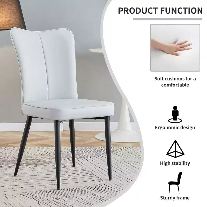 Juego de 2 sillas de comedor, respaldo de cuero sintético y cojines de asiento tapizados y patas de metal negras, para restaurantes, dormitorios, salas de estar