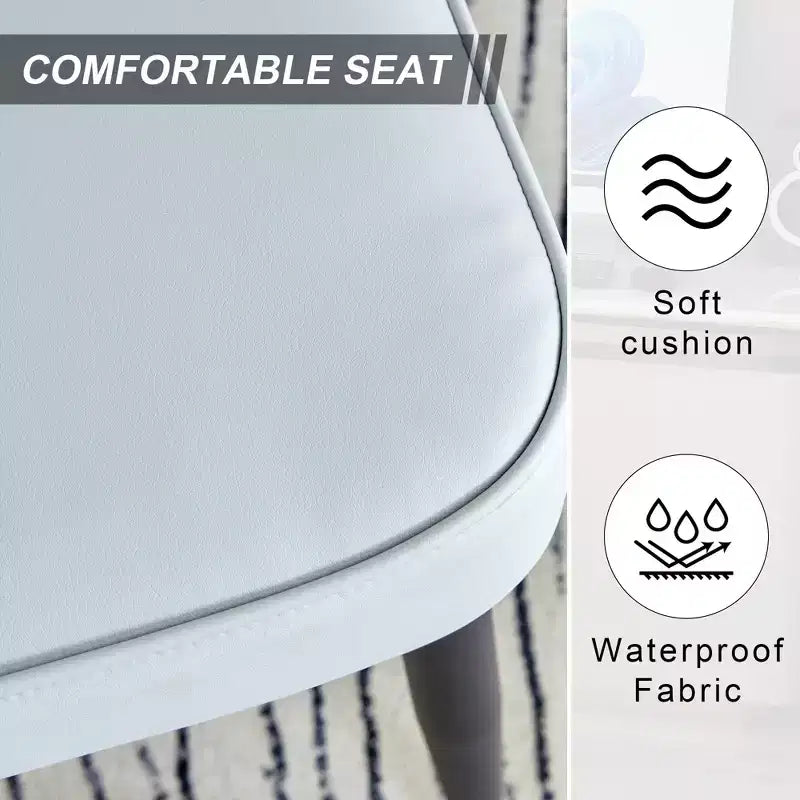 Juego de 2 sillas de comedor, respaldo de cuero sintético y cojines de asiento tapizados y patas de metal negras, para restaurantes, dormitorios, salas de estar