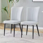 Juego de 2 sillas de comedor, respaldo de cuero sintético y cojines de asiento tapizados y patas de metal negras, para restaurantes, dormitorios, salas de estar