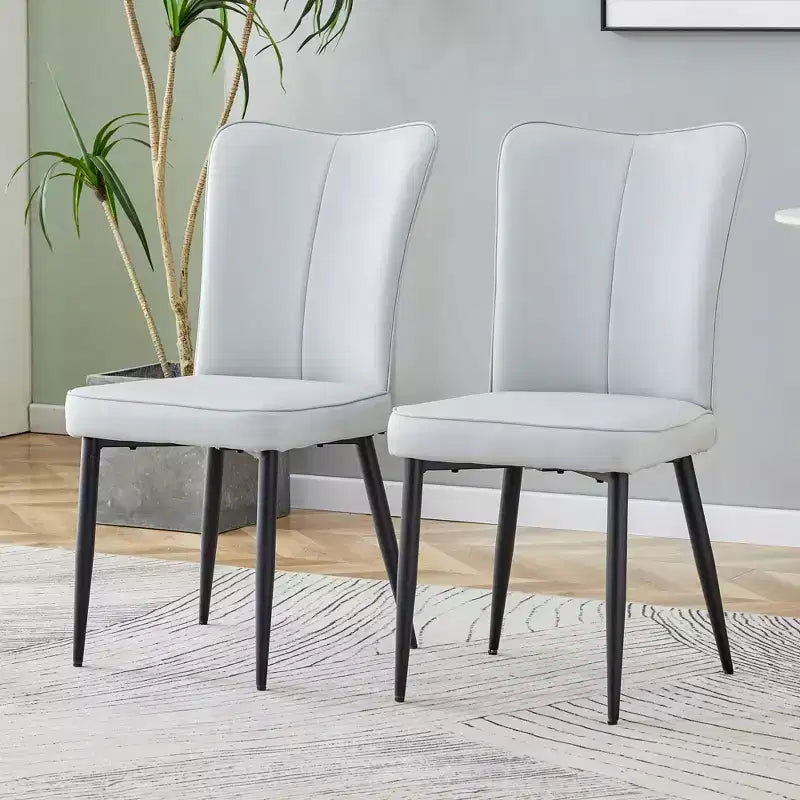Juego de 2 sillas de comedor, respaldo de cuero sintético y cojines de asiento tapizados y patas de metal negras, para restaurantes, dormitorios, salas de estar