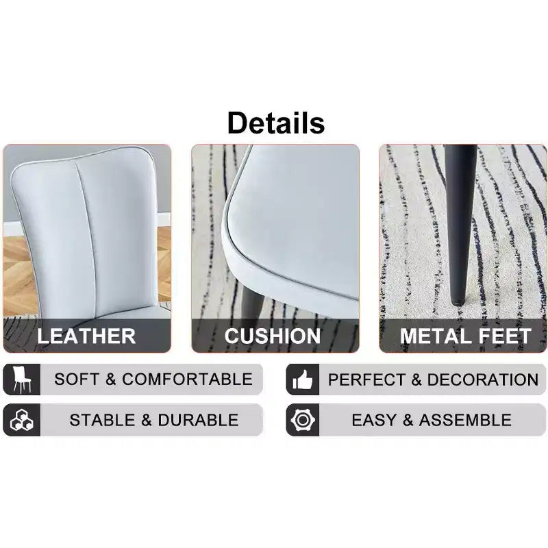 Juego de 2 sillas de comedor, respaldo de cuero sintético y cojines de asiento tapizados y patas de metal negras, para restaurantes, dormitorios, salas de estar