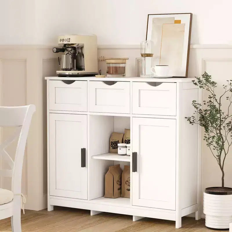 Muebles de Almacenamiento con Cajones y Estantes, Armarios Auxiliares para Sala de Estar, Blancos