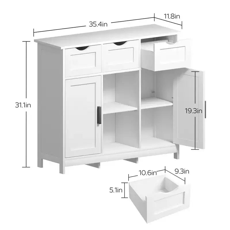 Muebles de Almacenamiento con Cajones y Estantes, Armarios Auxiliares para Sala de Estar, Blancos